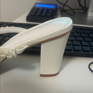 Aldo White Heels with Pearl Detail